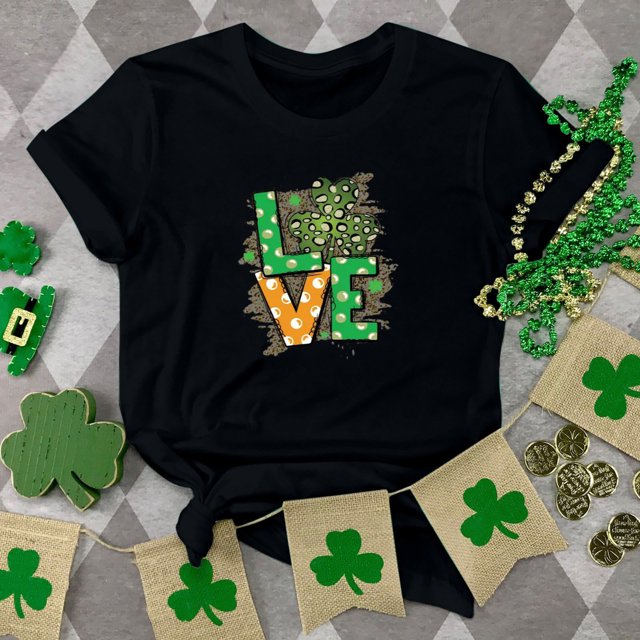 T-shirts de la Saint-Patrick pour Femmes Mode Col Rond Imprimé Manches Courtes T-shirt Décontracté Ample Hauts Saint-Patrick