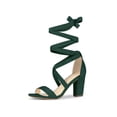 thumbnail image 1 of BLISSFUL STEP Women's Sandals Solid Color Mid Block Heels Lace up Sandals Green 8, 1 of 8
