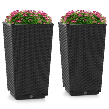 Costway Lot de 2 Pots de Fleurs en Osier d'Extérieur, Jardinières de 22,5 Po de Hauteur avec Trou de Drainage, Noir