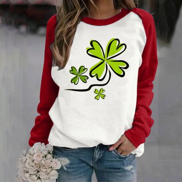 T-shirt Ample à Manches Longues et Col Rond Imprimé pour la Saint-Patrick pour Femmes