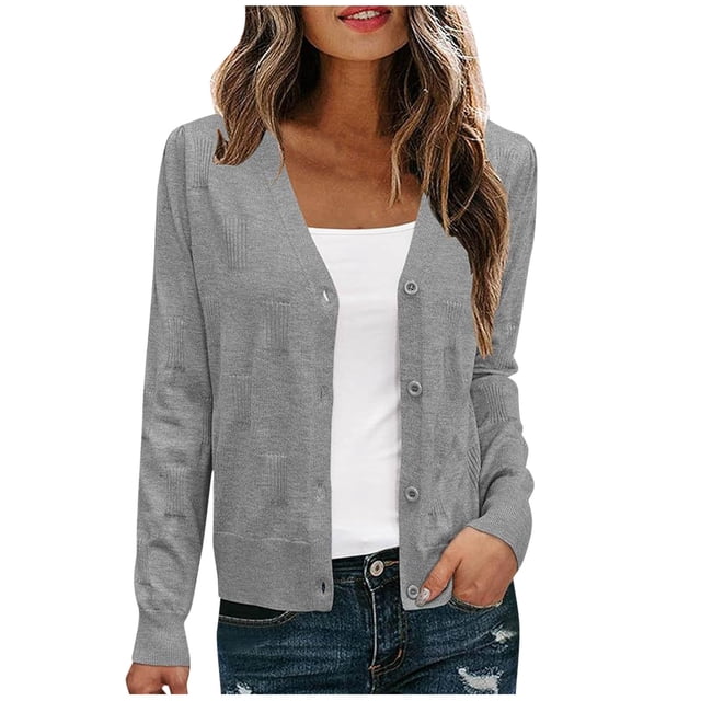 bbymog Veste en Denim à Manches Amincissantes pour Femme, Col à Revers Coloré, Gris, M