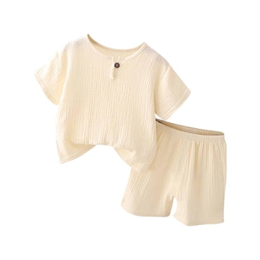 Baby Boy Summer Clothes Summer Toddler Kids Baby Boys Set Casual Solid Crepe Gauze T-Shirt Short Sleeve Shorts Set Baby Boy Clothes 12-18 Months Baby Boy Summer Outfit