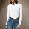 thumbnail image 2 of Timegard Hauts de Sortie pour Femmes Col Ras du Cou Manches Longues Couleur Unie Ajusté Confortable Hauts Courts Décontractés Mode, 2 of 5