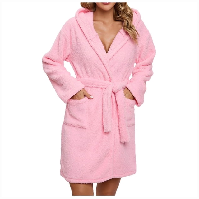 Ccpelsie Plush Soft Robes for Women Premium Fleece Womens Robe Cozy Fall Winter Warm Bathrobe with Pockets(Red,M)