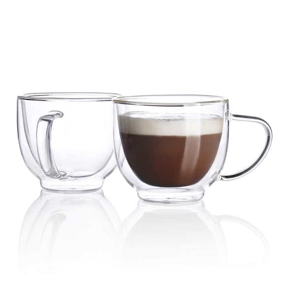 Vaccum Insulated Borosilicate Glass Cappuccino Cup Pack Of 2 - 200ml Each, Clear | Double Wall Multipurpose Coffee Mug For Tea Latte Espresso Iced Tea Wine - Heat Resistant, Microwave Safe