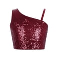 thumbnail image 1 of iixpin Girls Off Shoulder Tops Kids Sparkle Glitter Spaghetti Straps Pageant Crop Tank Top Burgundy 12, 1 of 7