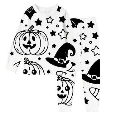 MIASHUI Tenues et Ensembles pour Garçons Pyjama à Manches Longues pour Halloween Vêtements de Nuit pour Enfants Confortables et Polyvalents pour 2-9 Ans