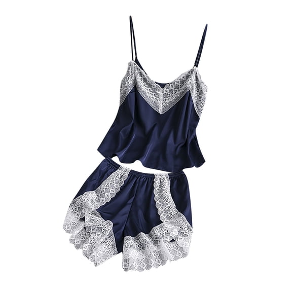 biudgviw Silk Pajamas for Women Set Lace Trim 2 Piece Sleepwear Lightweight Comfy V Neck Sleeveless Tops and Shorts Pj Sets