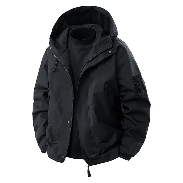 LNWUY Manteau Imperméable de Randonnée pour Homme avec Fermeture Éclair, Poche, Coupe-Vent, Camping, Vélo, Course, Randonnée, Manteaux Noir P