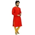 thumbnail image 4 of Atasi Dupion Kurta Pyjama Classique Rouge pour Homme Tenue de Fête Chemise de Designer-3TG, 4 of 7