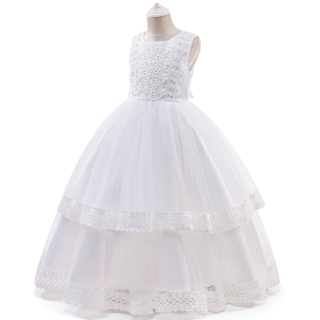HAWEE Robe en Dentelle pour Fille pour Enfants Mariage Demoiselle d'Honneur Concours Fête Formelle Longue Robe Princesse Communion Robes en Tulle