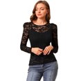 thumbnail image 1 of INSPIRE CHIC Women's Puff Long Sleeve Semi Sheer Floral Lace Tops, 1 of 6