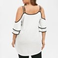 thumbnail image 4 of Yuyuzo Cold Shoulder Tops for Women Plus Size Ruffle Short Sleeve Shirts Keyhole V Neck Pleated Irregular Hem Blouses, 4 of 6