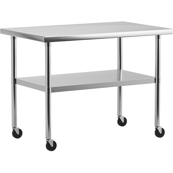 Garvee Stainless Steel Work Table with Caster Wheels, 30 x 24 x 34", 2 Tiers, Silver