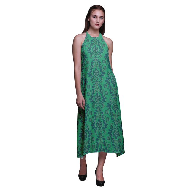Bimba Robe de Plage d'Été pour Femmes à Imprimé Damassé, Dos Nu, Col Licou – X-Grand