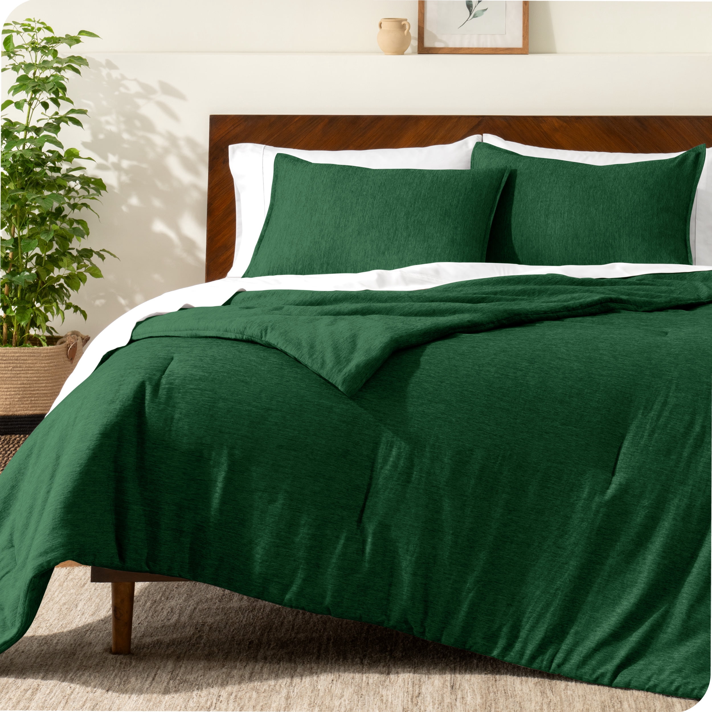 Bare Home Down Alternative Comforter Set - 2-Pieces - All Seasons - Twin/Twin-XL, Heather Forest Green