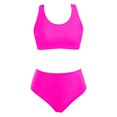 thumbnail image 3 of Tungbrin Womens Bikini Sets 2 Piece High Waited Sports Swimsuit Summer Beach Solid Color Round Neck Bathing Suits, 3 of 4