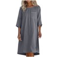 thumbnail image 2 of Ovzne Robes d'Été pour Femmes 2025 Robe Femme Mode Robe d'Été Décontractée pour Femmes Col Rond Manches 3/4 Unie Robes de Plage avec Poches Robe Grande Taille Liquidation, 2 of 5