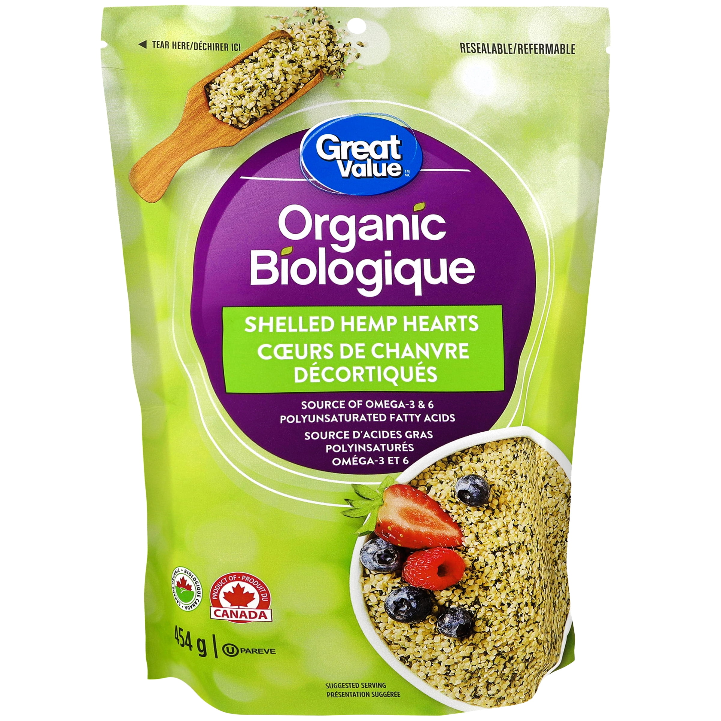 Cœurs de chanvre décortiqués biologiques Great Value