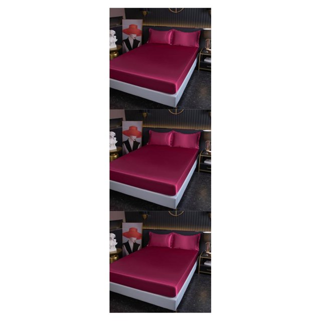 VONKY Easy To Install Plain Fitted Sheet For High Mattress plifies Bed-Making Winered 3Set