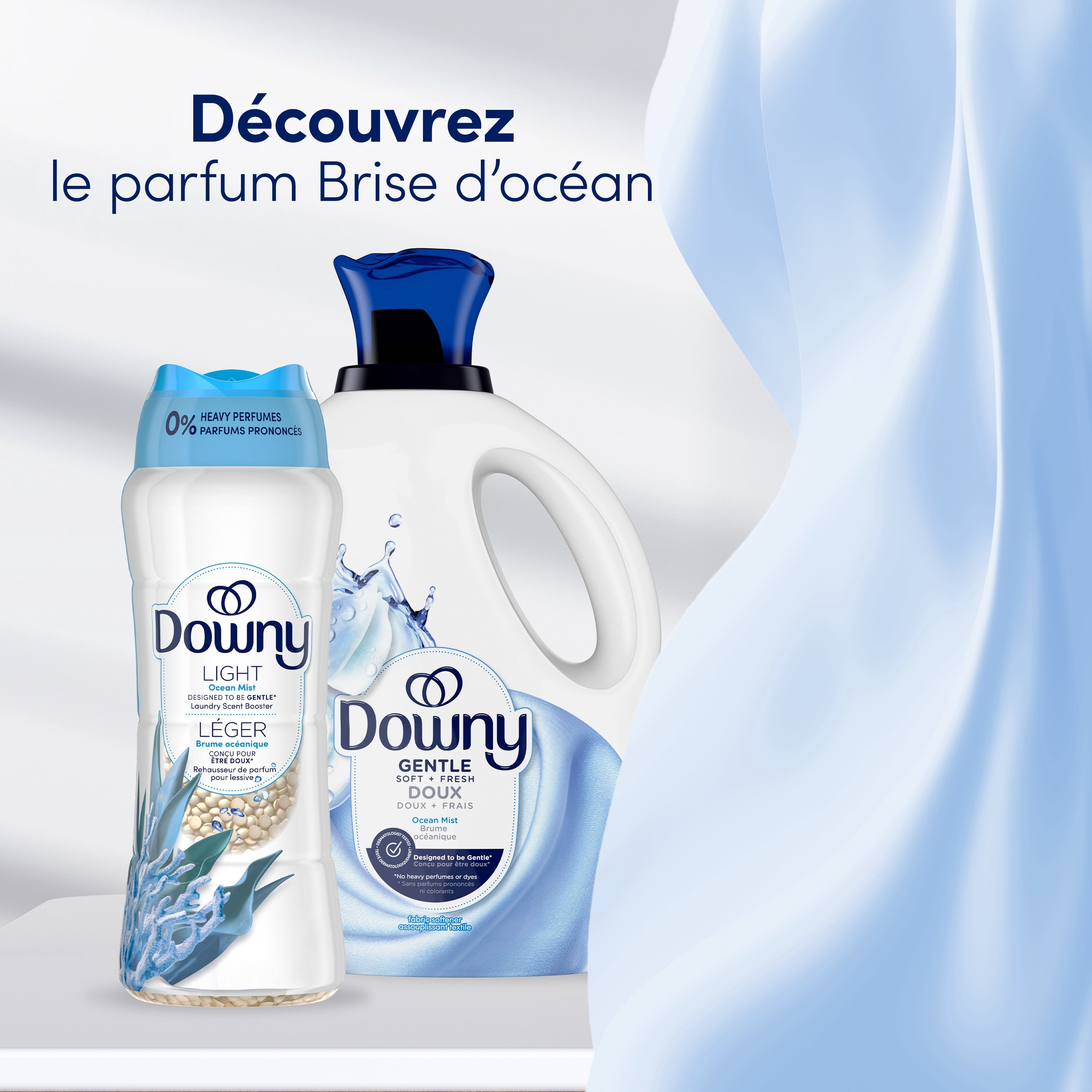 Assouplissant textile liquide Downy Doux et Frais, parfum Brume océanique, assouplissant textile liquide conçu pour être doux pour la peau, 138 brassées, 2,76 L