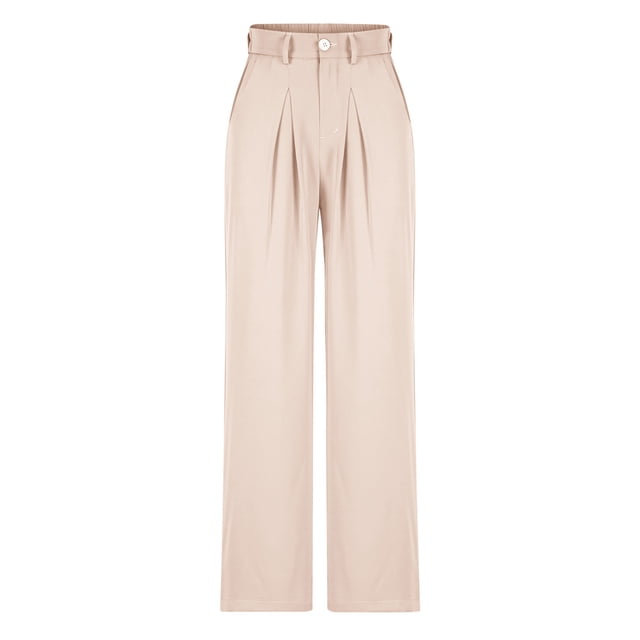 Timegard Womens Formal Pants Elastic High Waist Straight Leg Solid Color Office Work Lounge Pants Pockets