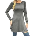 thumbnail image 1 of SROBPTY Longues Chemises à Manches pour Femmes, Mode Féminine Manches Longues Col Rond Taille Cintrée Gris, m, 1 of 4