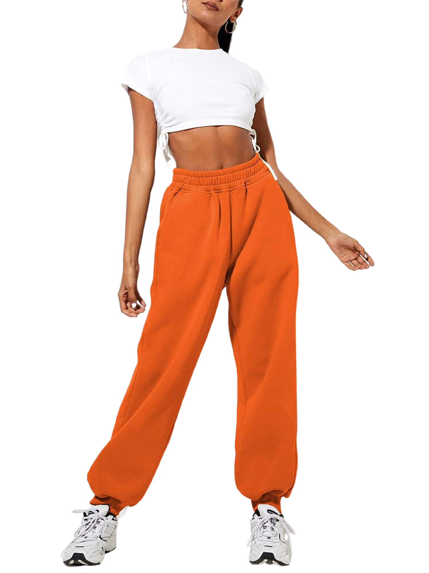 Innerwin Jogger Pants With Pockets Women Trousers Sports Solid Color Lounge Sweatpants Orange S
