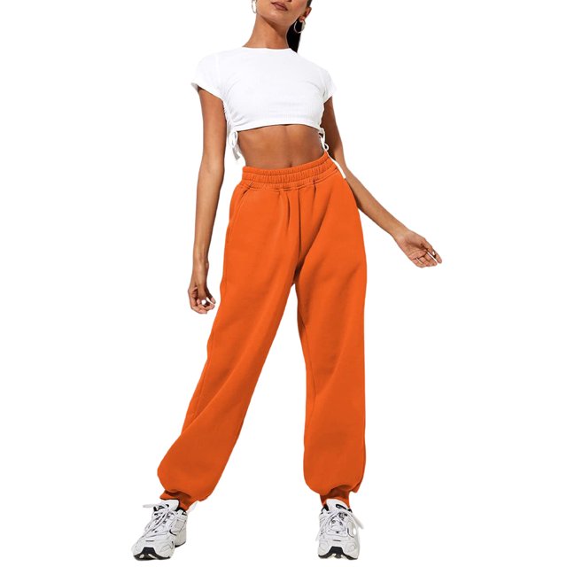 Innerwin Jogger Pants With Pockets Women Trousers Sports Solid Color Lounge Sweatpants Orange L