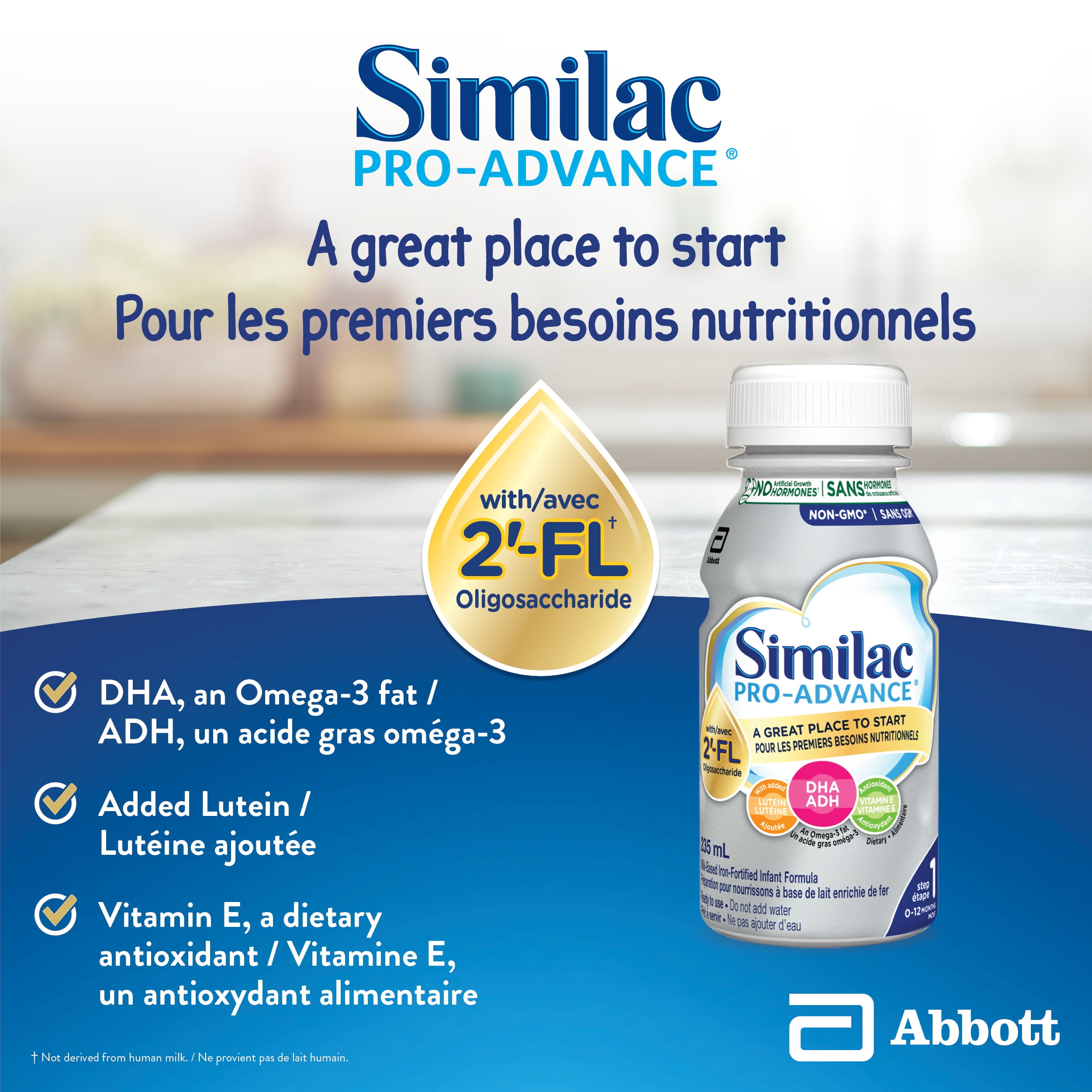 Similac Pro-Advance Étape 1, Préparation pour Bébés, Préparation pour Nourrissons, Notre Préparation la Plus Proche du Lait Maternel avec 2 Pieds-Fl, Facile à Digérer, 0+ Mois, Prête à Servir 16x235ml