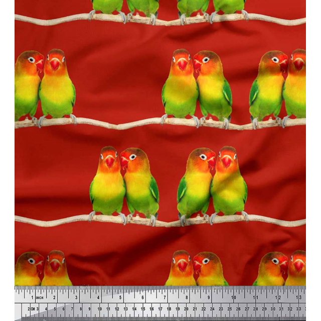 Soimoi Poly Georgette Fabric Branch & Colorful Parrot Bird Fabric Prints by Yard 52 Inch Wide