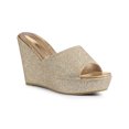 thumbnail image 1 of BLISSFUL STEP Women's Glitter Wedge Slide Sandals Open Toe Platform Mules Gold 9, 1 of 7