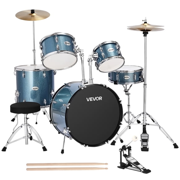 VEVOR Ensemble de Batterie 5 Pcs Ensemble de Batterie pour Débutant avec Grosse Caisse de 22 Po (Bleu Gravier)