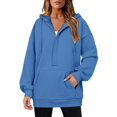 thumbnail image 1 of Womens Hoodies Quarter Zip Pullover Oversized Sweatshirts Half Zip Pullover With Pockets Fall Clothes, 1 of 7