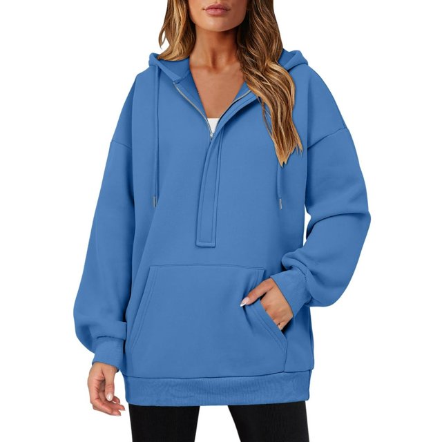Womens Hoodies Quarter Zip Pullover Oversized Sweatshirts Half Zip Pullover With Pockets Fall Clothes