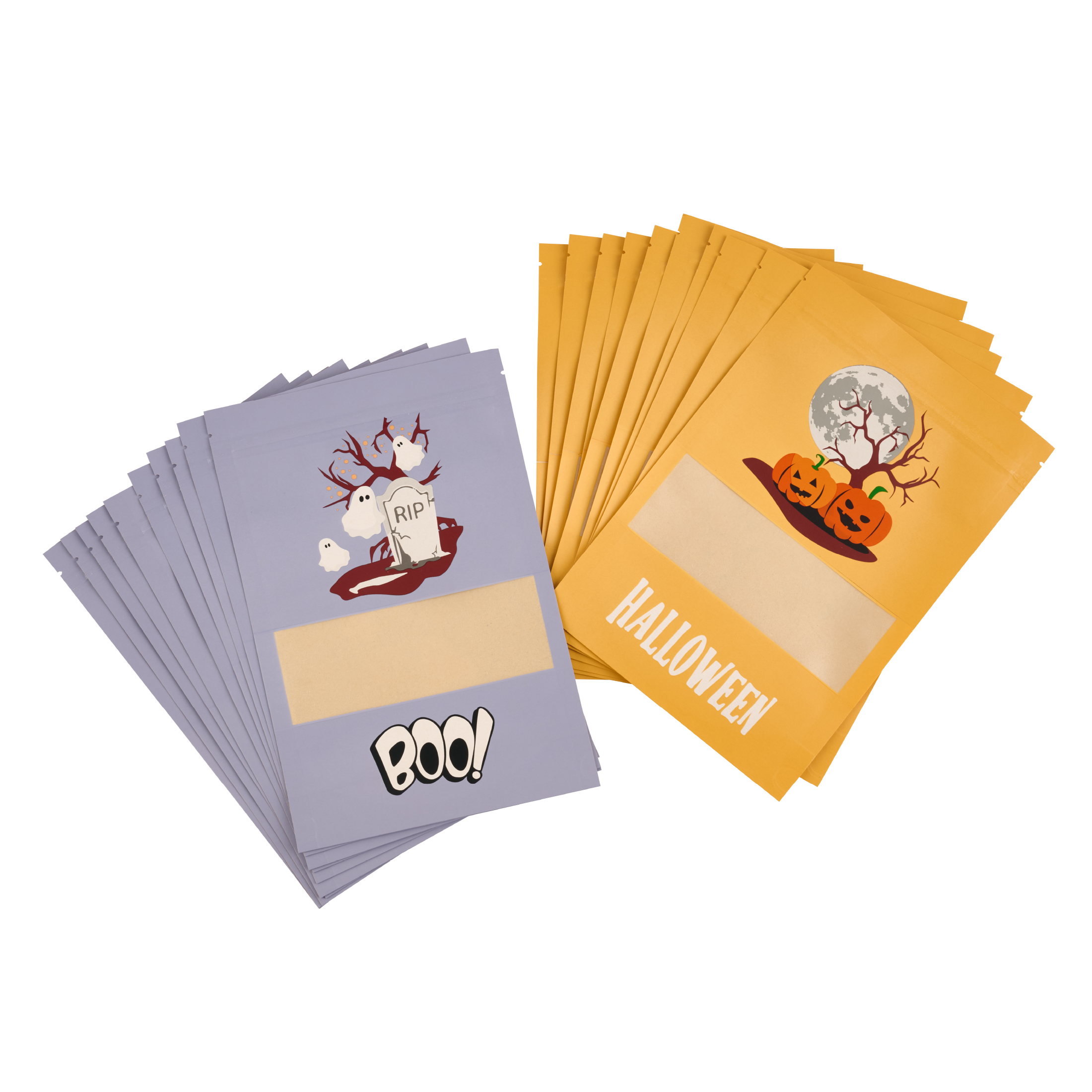 Ensemble de 20 sacs en papier kraft Tout-pour-Célébrer – Décors d’Halloween, orange et mauve