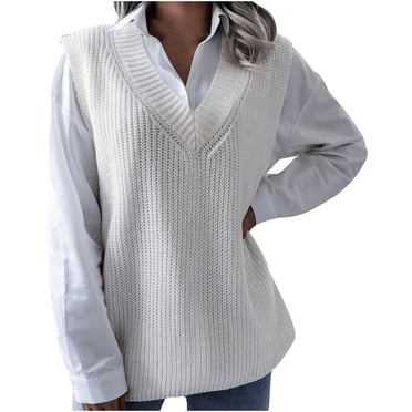 IROINID Women's Sweater Vest V-Neck Pullover Sweater Solid Color Casual Short Length Sleeveless Hollow Knitted Vest Sweater Vest