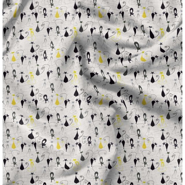 Soimoi Poly Georgette Fabric Cat Animal Print Fabric by Yard 52 Inch Wide