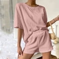 thumbnail image 2 of Tenues 2 Pcs pour Femmes 2023, Chandail à Manches Courtes à Col Rond et Shorts Amples, Ensembles de Pyjama, Survêtement, Ensembles de Détente Assortis, 2 of 6