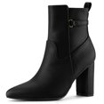 thumbnail image 1 of Unique Bargains Women's Strap Decor Point Toe Block High Heels Ankle Boots, 1 of 7