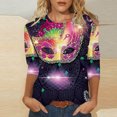 thumbnail image 1 of Tenue de Carnaval pour Femmes, T-Shirts de Croisière de Carnaval pour Femmes, Masque Pailleté Graphique Vêtements de Mardi Gras Femmes Grande Taille, Mode T-Shirts à Col Rond à Manches 3/4 Imprimés Masque de Carnaval pour Femmes Hauts de Carnaval, 1 of 5