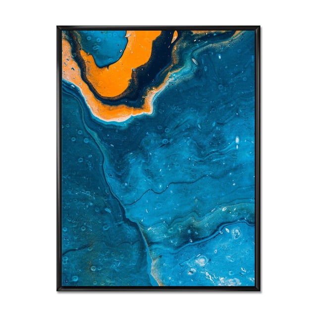 Designart Composition Abstraite de Marbre en Bleu et Orange III Cadre Flottant ART Mural Mettant en Vedette une Toile Enveloppée de Style Galerie avec des Motifs de Marbre Abstrait Bleu et Orange Tourbillonnants Imprimés sur Toile de Coton de Qualité Supérieure, Étirée sur un sous-Cadre en Bois de 1 Po à l'Intérieur d'Un Cadre Flottant Noir, Arrivant Prête à Accrocher et Convenant à la Déco Moderne de la Maison Ou aux Espaces de Bureau.