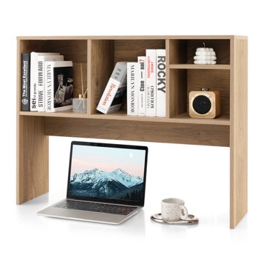 Costway Computer Desktop Bookcase Countertop Storage Bookshelf Organizer with 4 Cubbies Natural