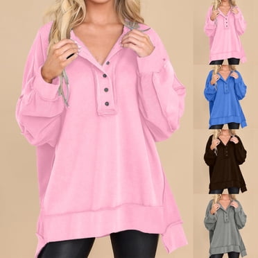 Wiyuqeen Oversized Sweatshirt for Women Casual Long Sleeve Button Henley Neck Sweatshirt Loose Solid Pullover Tops Soft Trendy Asymmetrical Hem Sweatshirts