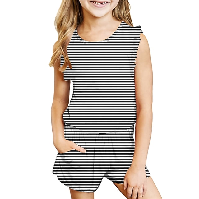 Birdeem Camisole pour Filles Mode Filles Débardeurs Décontractés Sans Manches Col Rond Col Imprimé Ensembles de Shorts
