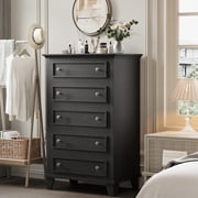 Black 5 Drawer Dresser for Bedroom, 48" Tall Wood Dresser & Chests of Drawers with Deep Drawers, Modern Chest Organizer with Metal Handles for Living Room, Hallway, Entryway