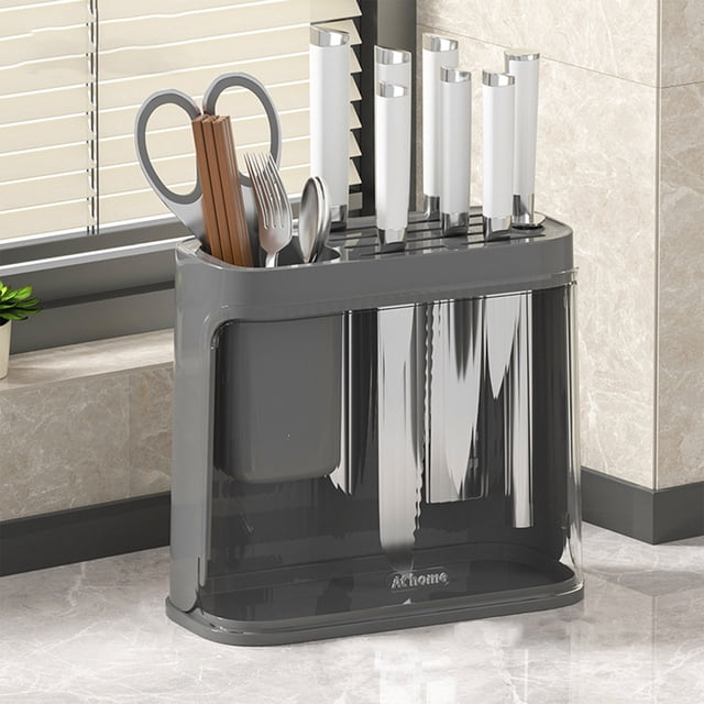 TopLLC Storage Bins Kitchen Plastic Knife Rack Shelf Countertop Multifunctional Knife And Fork Spoon Organizer Cylinder Knife Holder All One Organizer Knife Racks Storage Bags