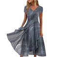 thumbnail image 2 of Robes pour Femmes 2024 Été Surdimensionnées pour Imprimé Floral Manches Courtes Robe à Col en V Plissée Robes Fluides Rabais de 50 % Liquidation!, 2 of 6