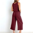 thumbnail image 2 of Birdeem Ensemble 2 Pcs Mode Femme Col Rond Uni Sans Manches Blouse + Pantalon Ample à Poches, 2 of 7