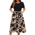 thumbnail image 2 of Ovzne Robes d'Été pour Femmes 2025 Robe de Plage Mode pour Dames Femmes Robe à Manches Courtes à Col Rond Robes Imprimées Poche Grande Taille Robe Maxi à Manches Courtes Imprimée Liquidation, 2 of 5